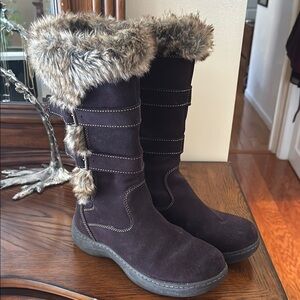 totes Brown and Tan Winter Boots with Faux Fur Trim